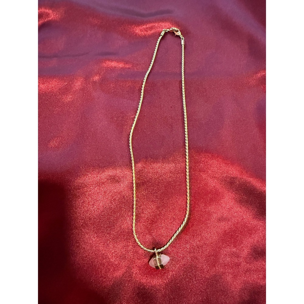 Gold Tone‎ Rope Chain Necklace with Rose Quartz Crystal Point Pendant Pink Stone